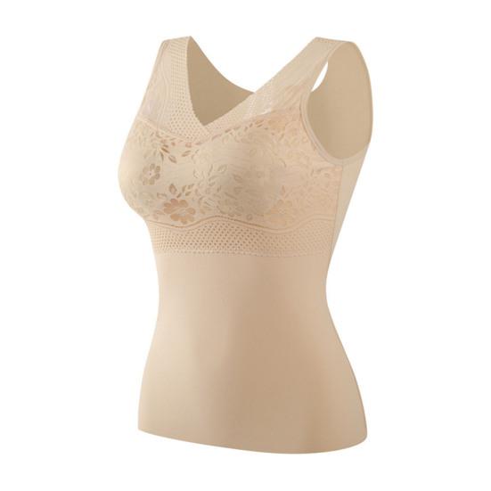 Thermal Tank Top for Women V Neck Sleeveless Camisole Top with Padded Bra Winter Warm Undershirt High Stretch Base Layer