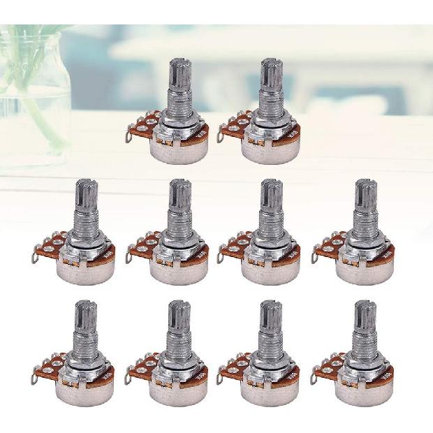 Artibetter 10pcs B50k Bass Pots Potentiometer Long Knurled Split Shaft Audio Taper Low Friction for Guitar Bass Parts Full Size