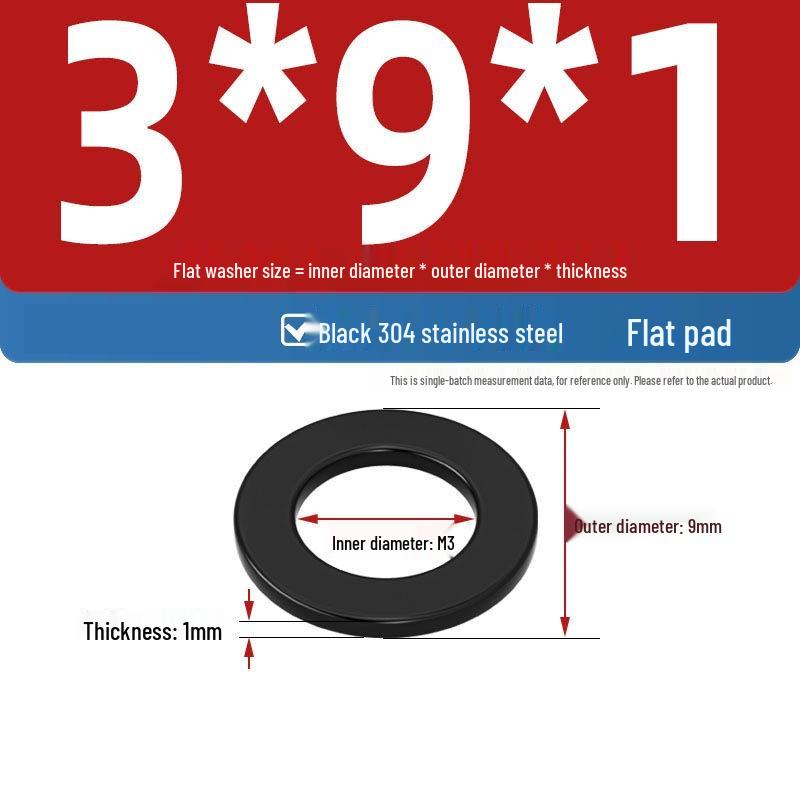 Ultra-Thin Black Zinc-Plated Stainless Steel Flat Washer (M2-M20)