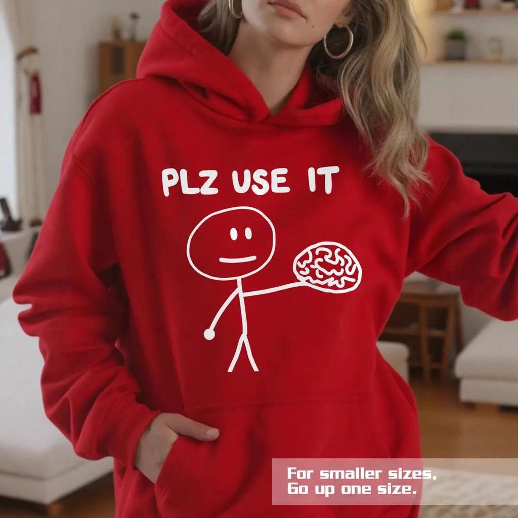 2025 Fashion Hooded Sweatshirt - 'PLZ USE IT' Casual Loose Long Sleeve Pullover