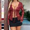 European and American Cross-Border Foreign Trade Women Clothes Spring Summer Amazon Independent Station Y2g Sexy Lace Strap Long Sleeves Shirt Top