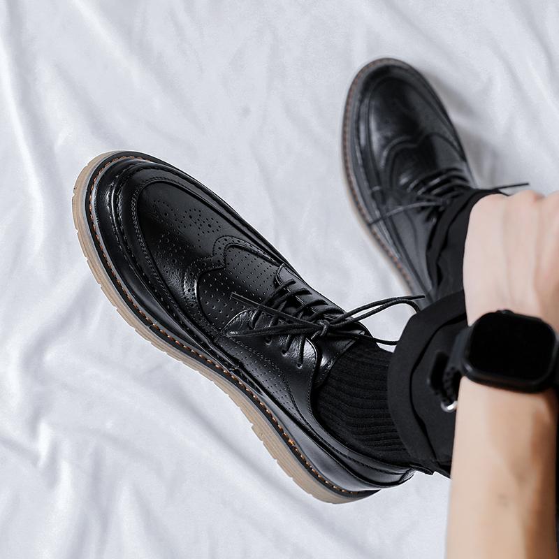 New Leather Platform Oxfords Lace Up Thick Tottom Male Derby Shoes Casual Buckle Loafers Mens Square Toe Formal Dress Shoes Men