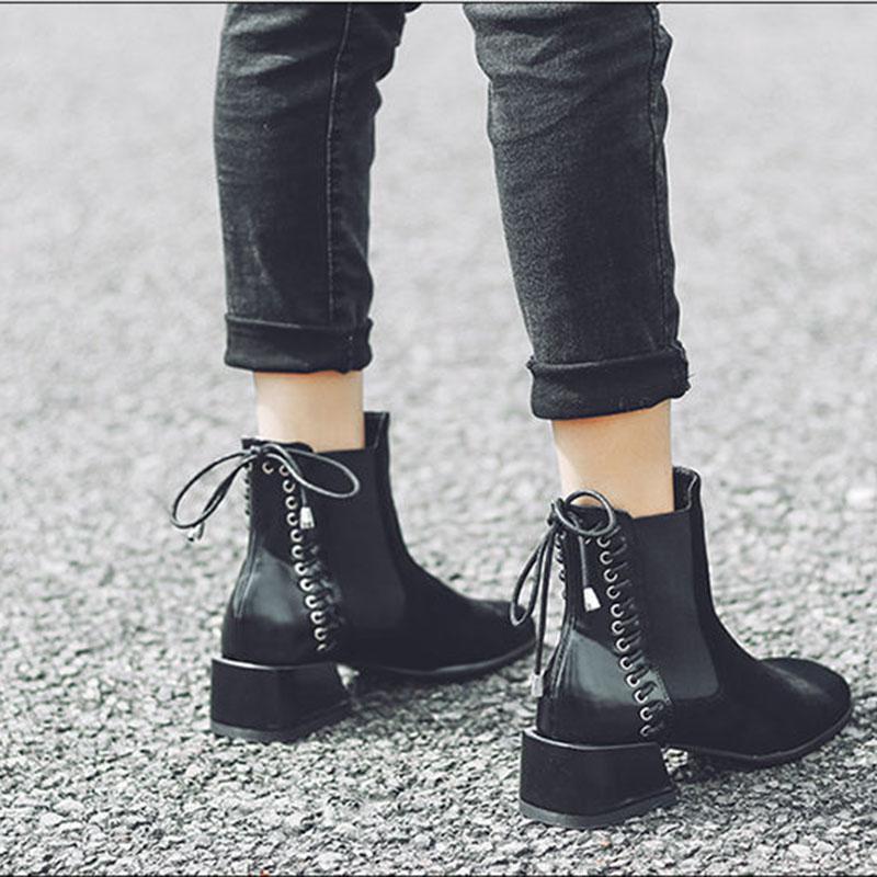 Botas Botas Cortas Hembra Tacón Medio Tacón Grueso Tacón Alto Martin Botas  Primavera Otoño Cuero Bota Única Botas Skinny comprar a buen precio —  entrega gratuita, reseñas reales con fotos — Joom