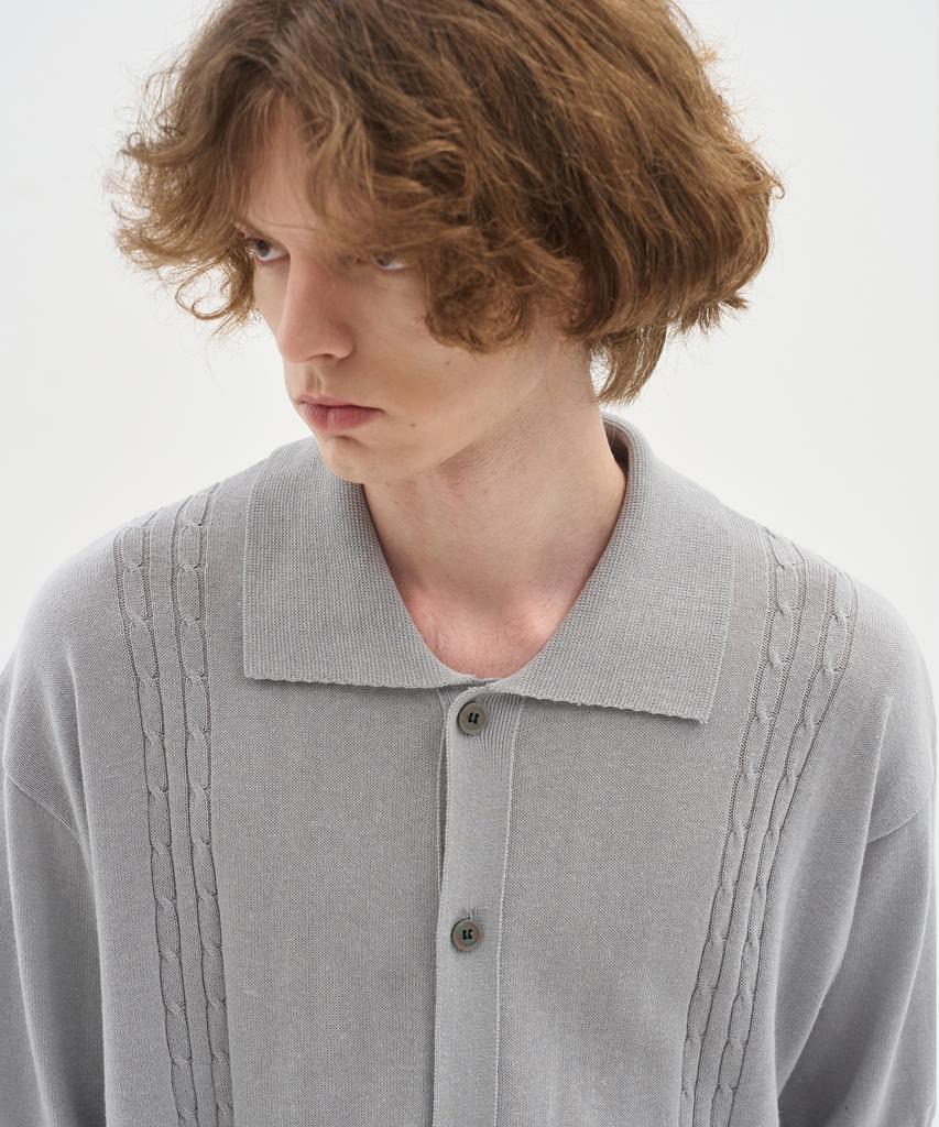 Blond9 Soft Cable Collar Short Sleeve Cardigan_Gray