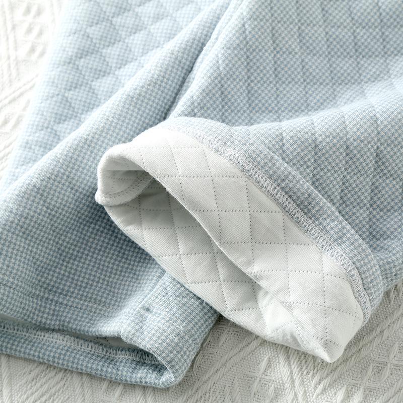 Męska Pikowana Piżama z Haftem - Trójwarstwowa Bawełna Powietrzna, z Długim Rękawem, Ciepła, Odzież Jesienno-Zimowa