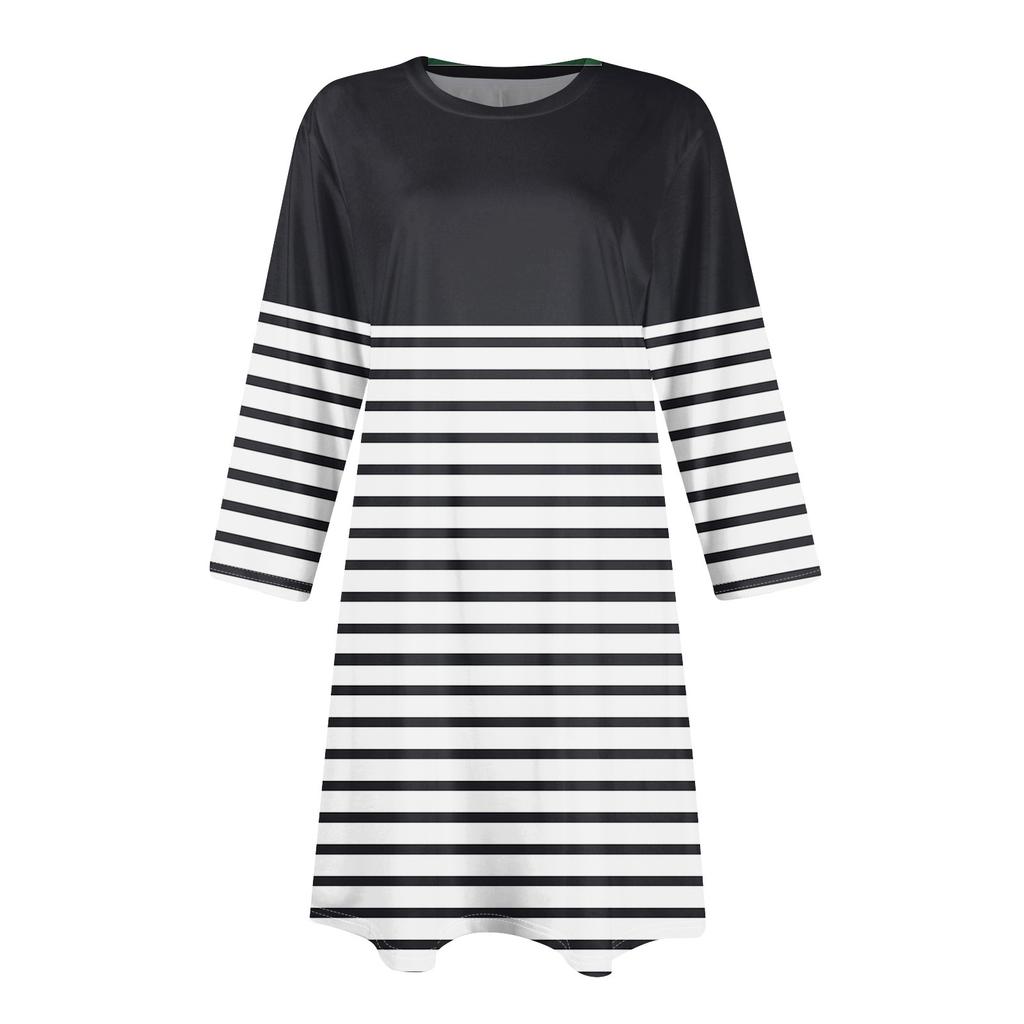 Women's Fashion Casual Print Round Neck Three-quarter Sleeve Short Dress