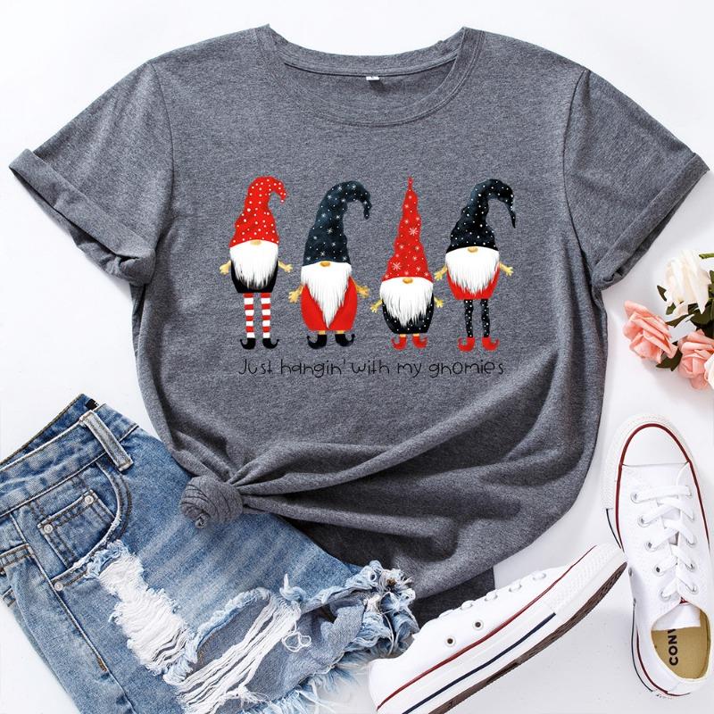 Summer Christmas Women's Printed Cotton Loose Round Neck Short Sleeved T-Shirts Women’s