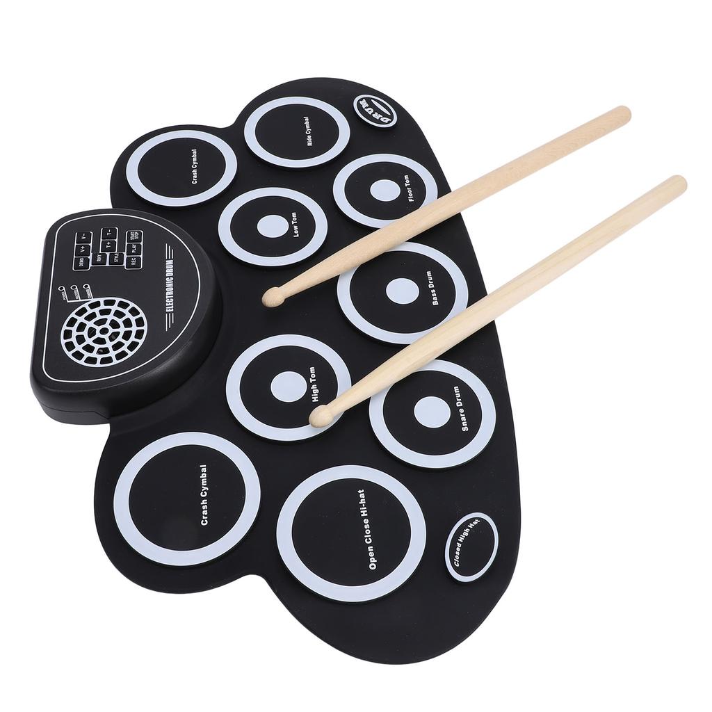 9 Pads Electronic Drum Set Rechargeable Built in Speaker Portable Foldable Electronic Practice Drum with Headphone Jack