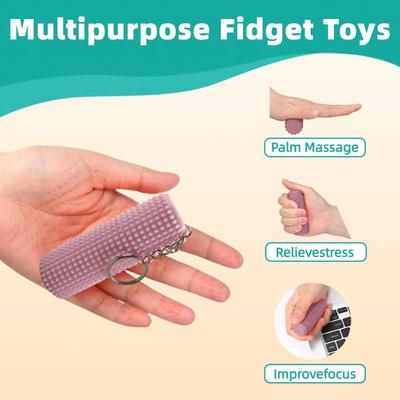Spiky Grippie Stim Fidget Toy with Keychain Stress Relief 3D Printed Storage Box Pain Stimming Tool Teens Adults Portable Bumpy Roller Sensory Toy