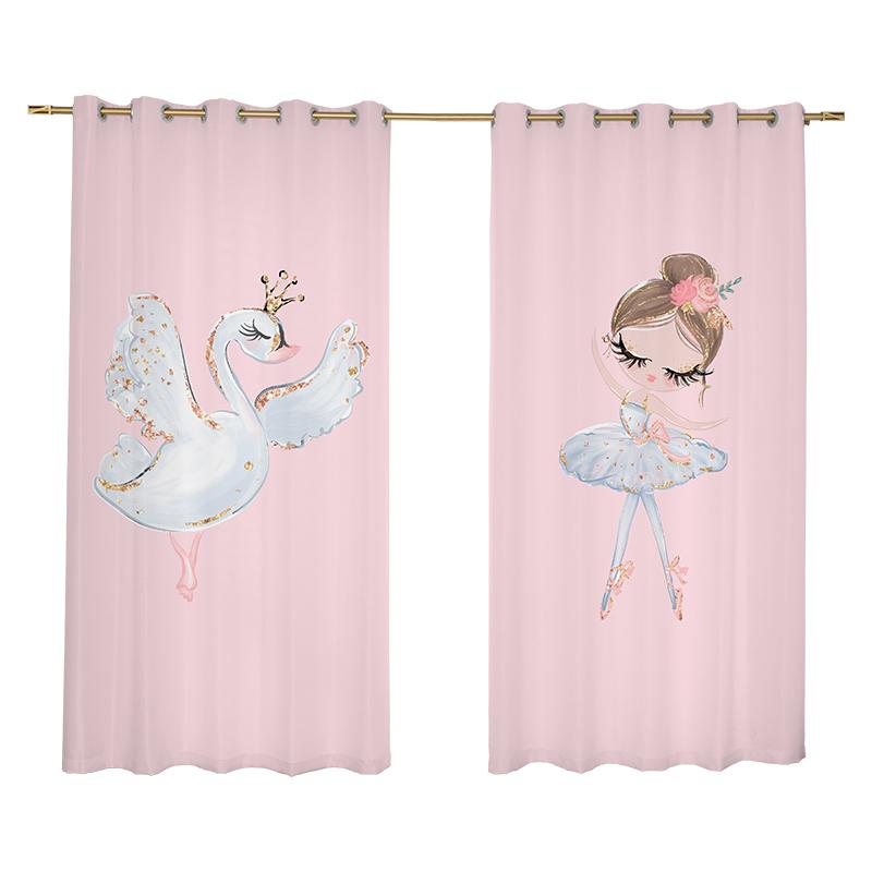 2 Panel Pink Unicorn Curtains Ballerina Girl Curtains for Kids Girls Bedroom Window Blinds Floor-to-ceiling Windows Grommet Top