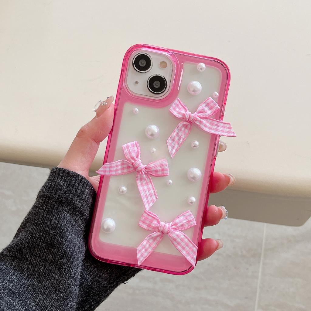 New Cute Pearl Bow Clear Phone Case for iPhone 16 15 14 13 12 11 Pro Max