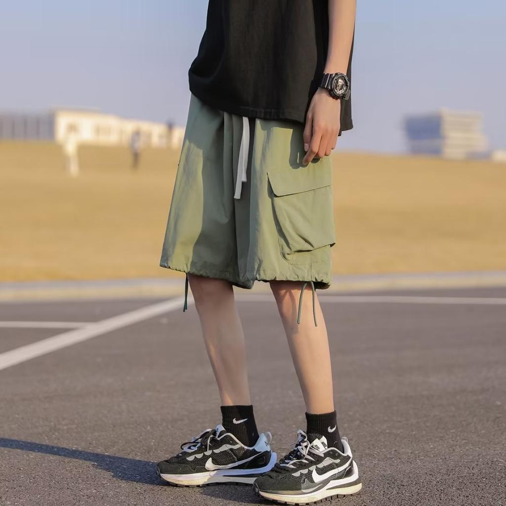 Men's Khaki Harajuku Pocket Shorts Cargo Pants Men Summer Boy Casual Knee - Length Shorts