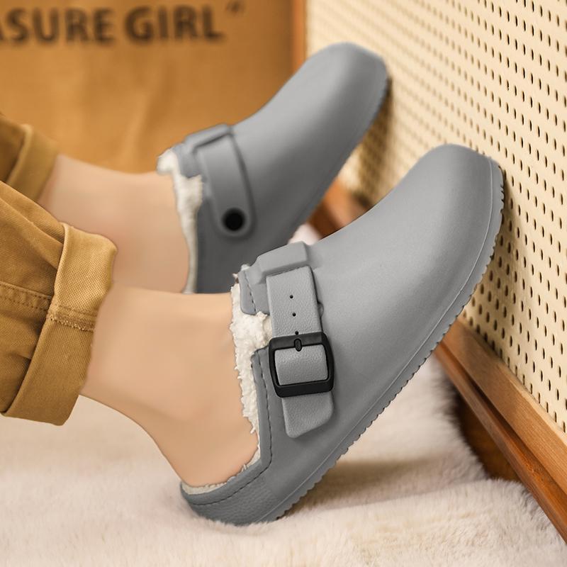 Fashion Winter Men Slippers Keep Warm Men Cotton Shoes with Fur Couple Home Slides Waterproof Flat Casual Shoes Indoor Outdoor Slippers