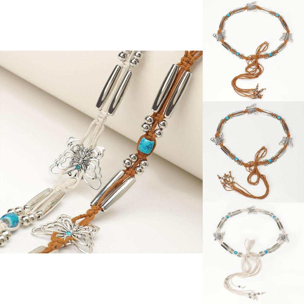 Retro Bohemian Waist Jewelry With Butterfly Element Handcrafted Wax Rope For Festival Dress Accents