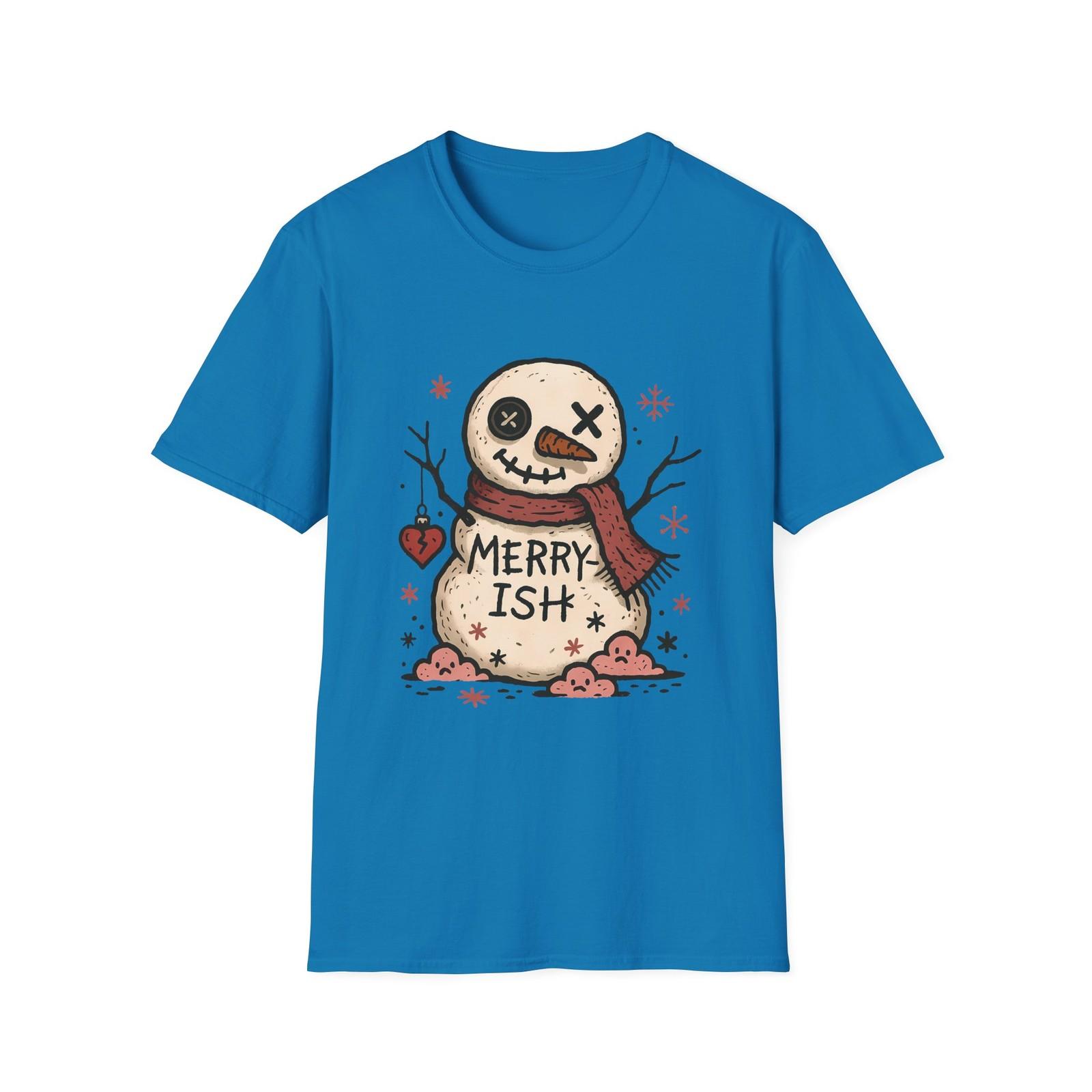 Unisex Softstyle T-Shirt Mens Womens Tees Top Slouched Snowman Heart Sad Clouds Funny Christmas S