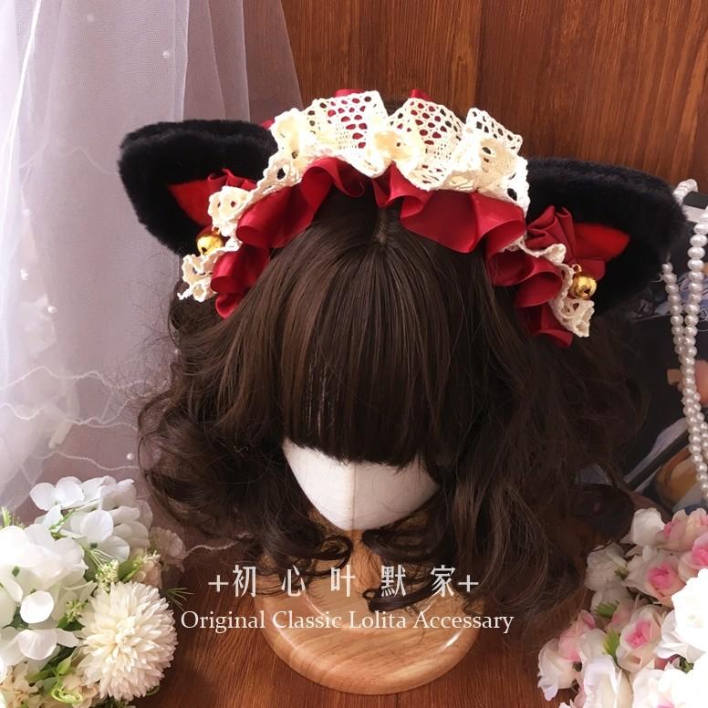 

Classic Lolita Plush Cat Ear Lace Headband Vintage KC Headbands Pink Black Beast Ear Hair Accessories