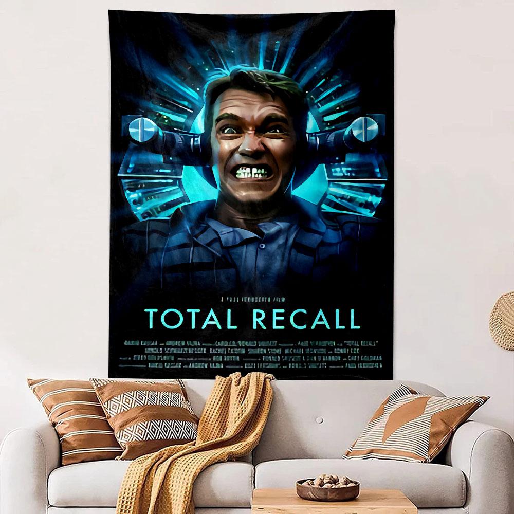 Total Recall Tapestry Wall Hanging, Paul Verhoeven Arnold Sci-Fi Art, Retro Action Movie Wall Decor for Bedroom Man Cave