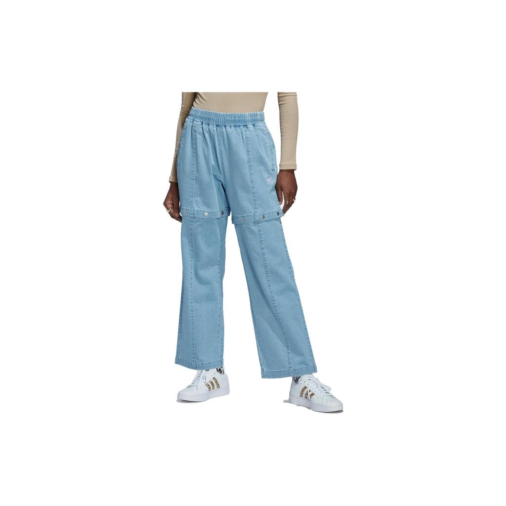 Adidas Originals Three Stripes Denim Removable Leg Casual Sports Jeans Women Jeans Gray Blue HT8170