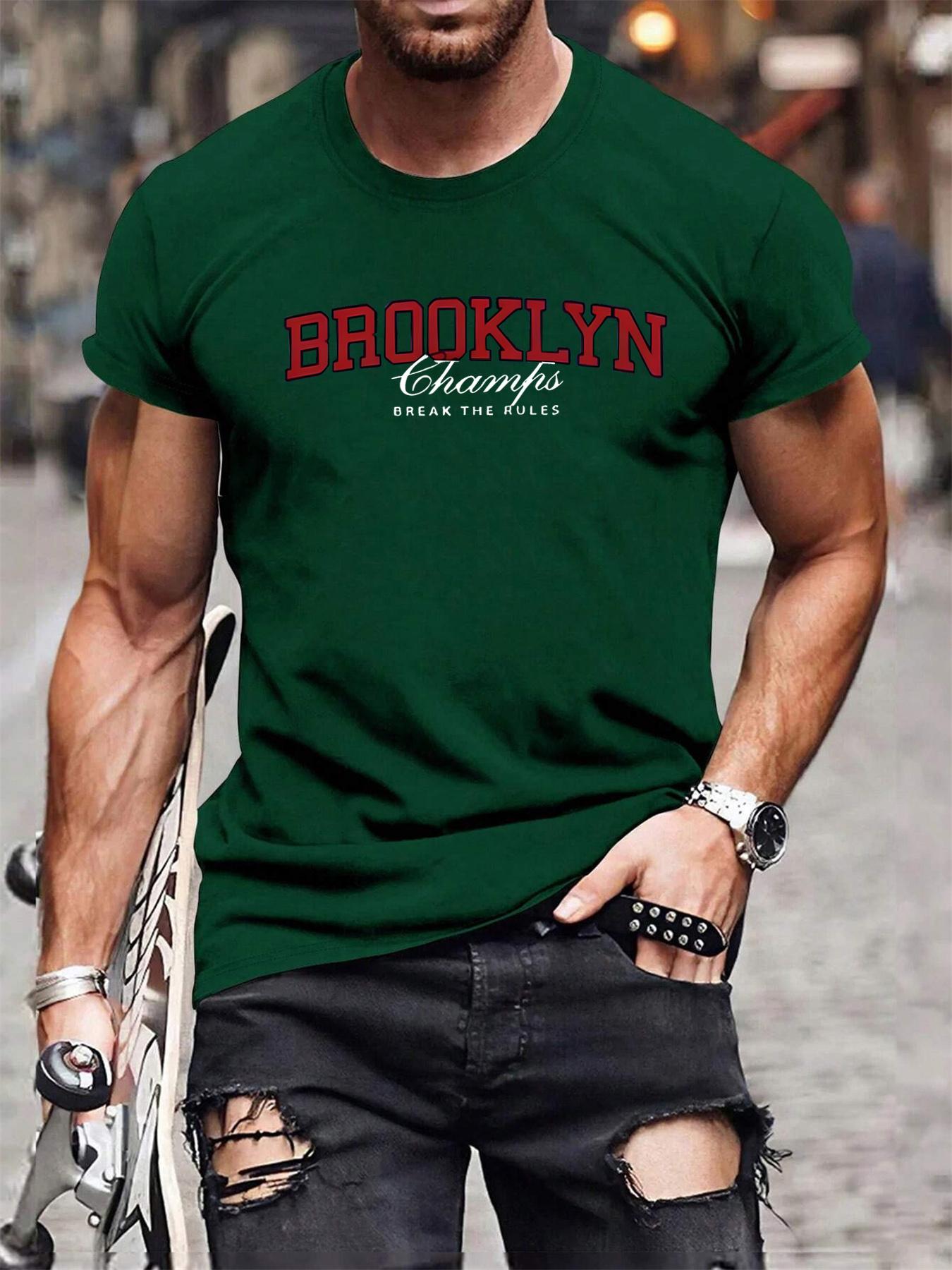 

Men s Summer 100% Cotton Fashionable Casual Loose Brooklyn Pattern Printed Sports Round Neck Short Sleeve T-shirt Top 5XL різнокольоровий