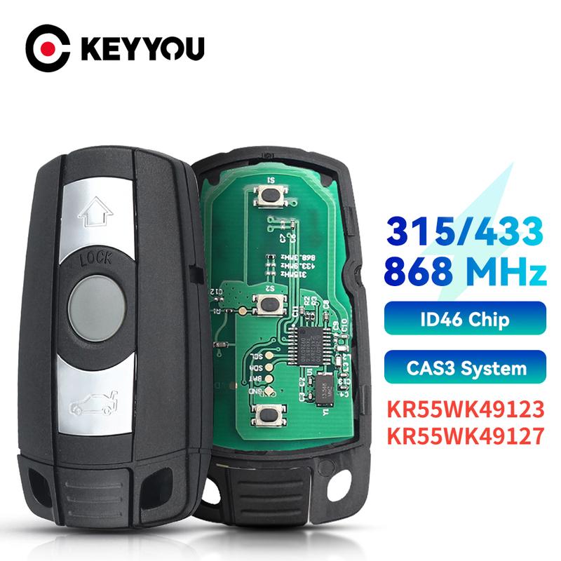KEYYOU With Battery 315/433/868Mhz Car Remote Smart Key For BMW 1/3/5/7 Series X5 X6 Z4 CAS3 Systems KR55WK49127 ID46 Chip Key