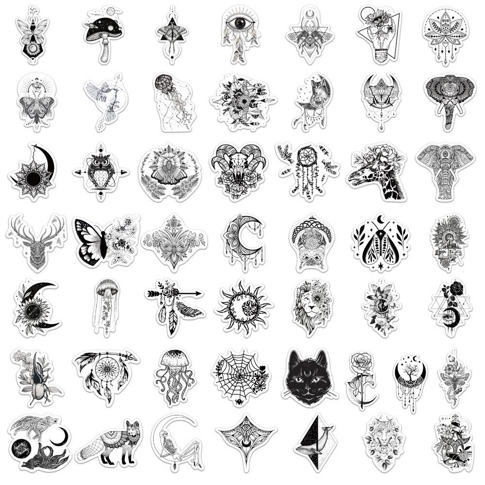 50 Black and White Gothic Style Graffiti Stickers Decorative Suitcase Pen Guitar Notebook Waterproof Hot Stamping
