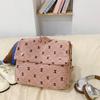 Vintage Corduroy Backpack Women's Bow Print Large Capacity Backpack