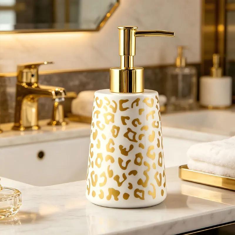 340ml ceramic golden lotion bottle hotel luxury hand lotion shampoo bath gel separate bottle household press soap dispenser