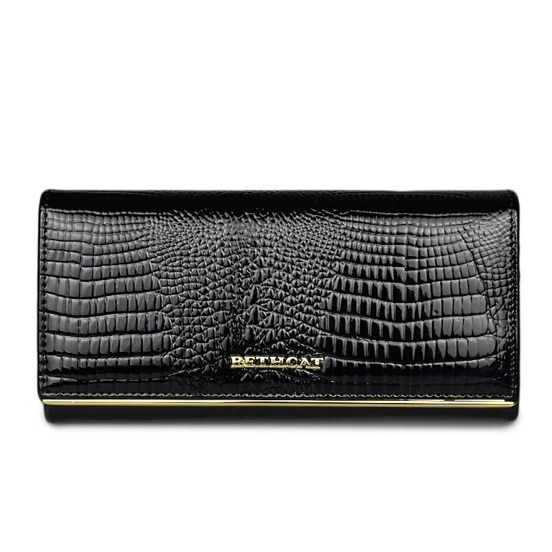 Женский Роскошный Кошелек из Натуральной Кожи Длинный Лак Крокодиловый Узор Клатч Кошелек для Мелочи Высококачественный Модный Роскошный Кошелек Держатель для Карт чёрный