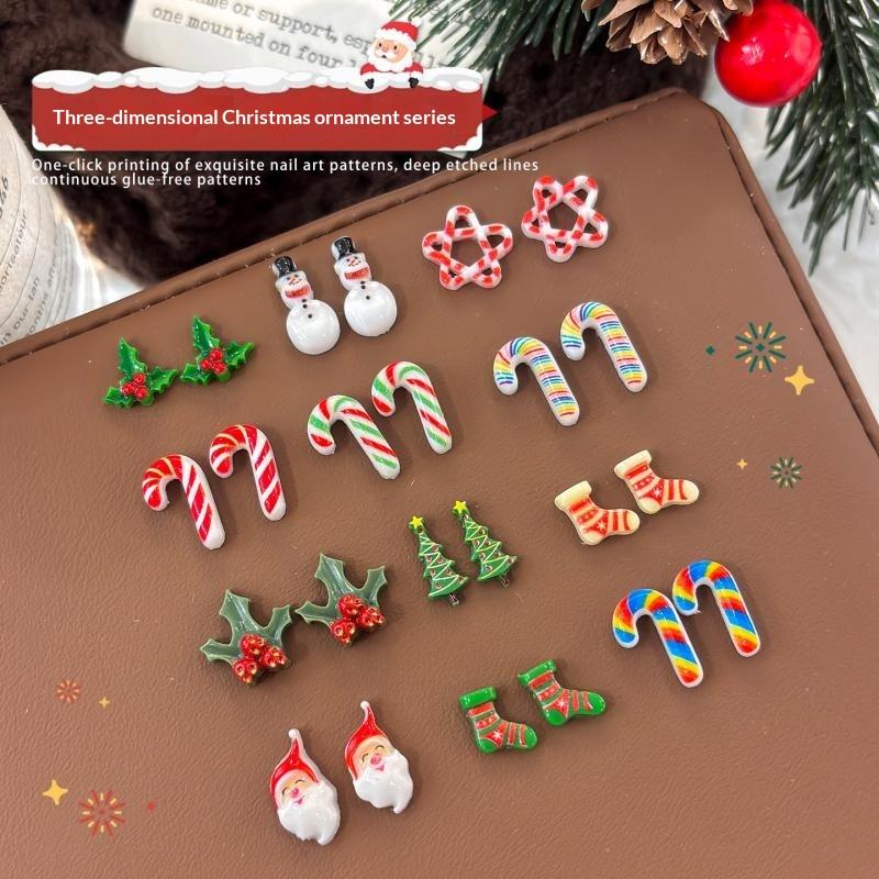 100Pcs 3D Snowman Elk Nail Art Decorations Multipurpose DIY Craft Hair Jewelry Xmas Gift for Children