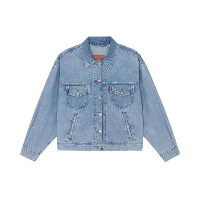 Levis SS22 Solid Color Polo Collar Casual Denim Jacket Women Jackets Blue A1986-0000