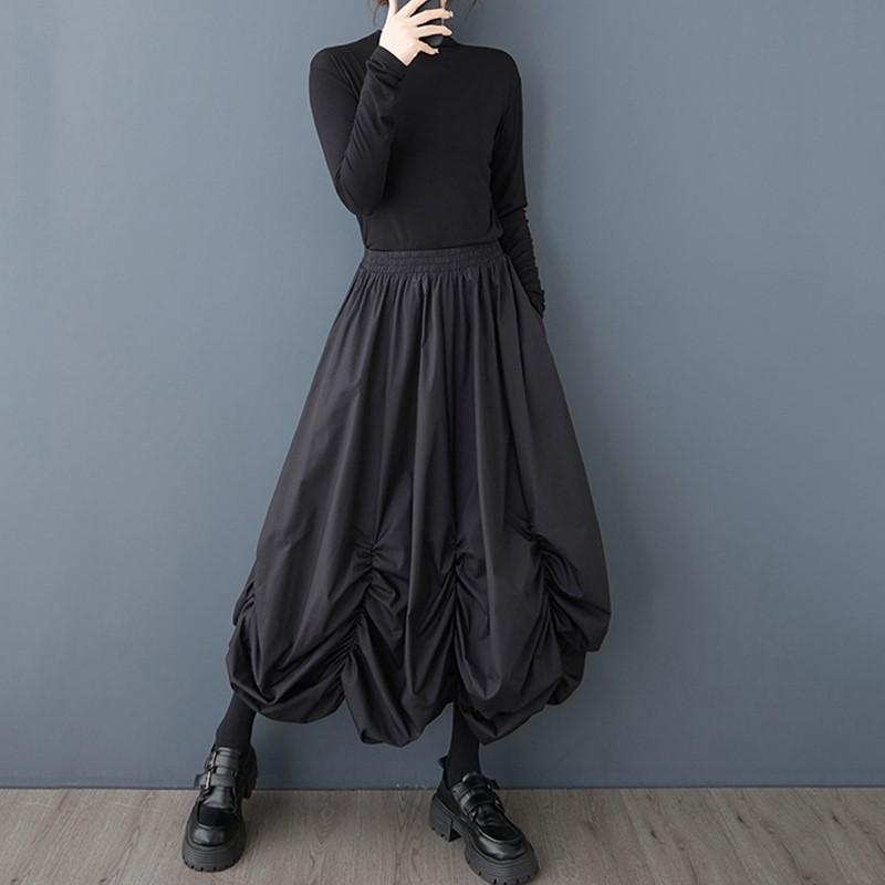 Fuste lungi, lejere, din bumbac, mărime plus, cu talie înaltă, vintage, primăvară-vară-toamnă, casual, pentru femei