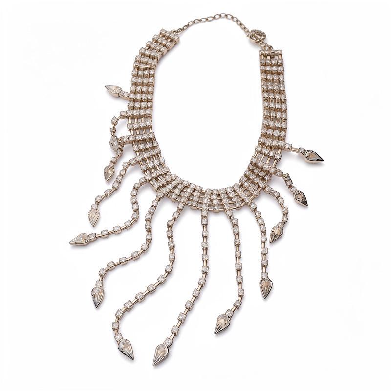 Starfall Rhinestone Tassel Fashion Necklace - European & American Style, Elegant Personality Design.
