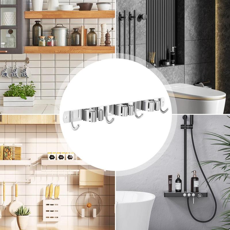 Utility Hooks For Brooms And Mops Broom Organizer Storage Tool Racks Broom Organizer Racks With 4 Hooks And 3 Slots For Closet