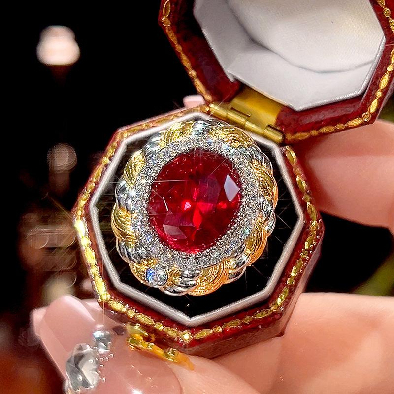 Jewelry Simulation Red Corundum Blue Spinel Jewelry Retro Brushed Set 12 * 16-10 * 12
