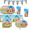 Set di Piatti, Bicchieri e Tovaglia Monouso per la Festa di Compleanno dei Bambini del Clown Plim Plim