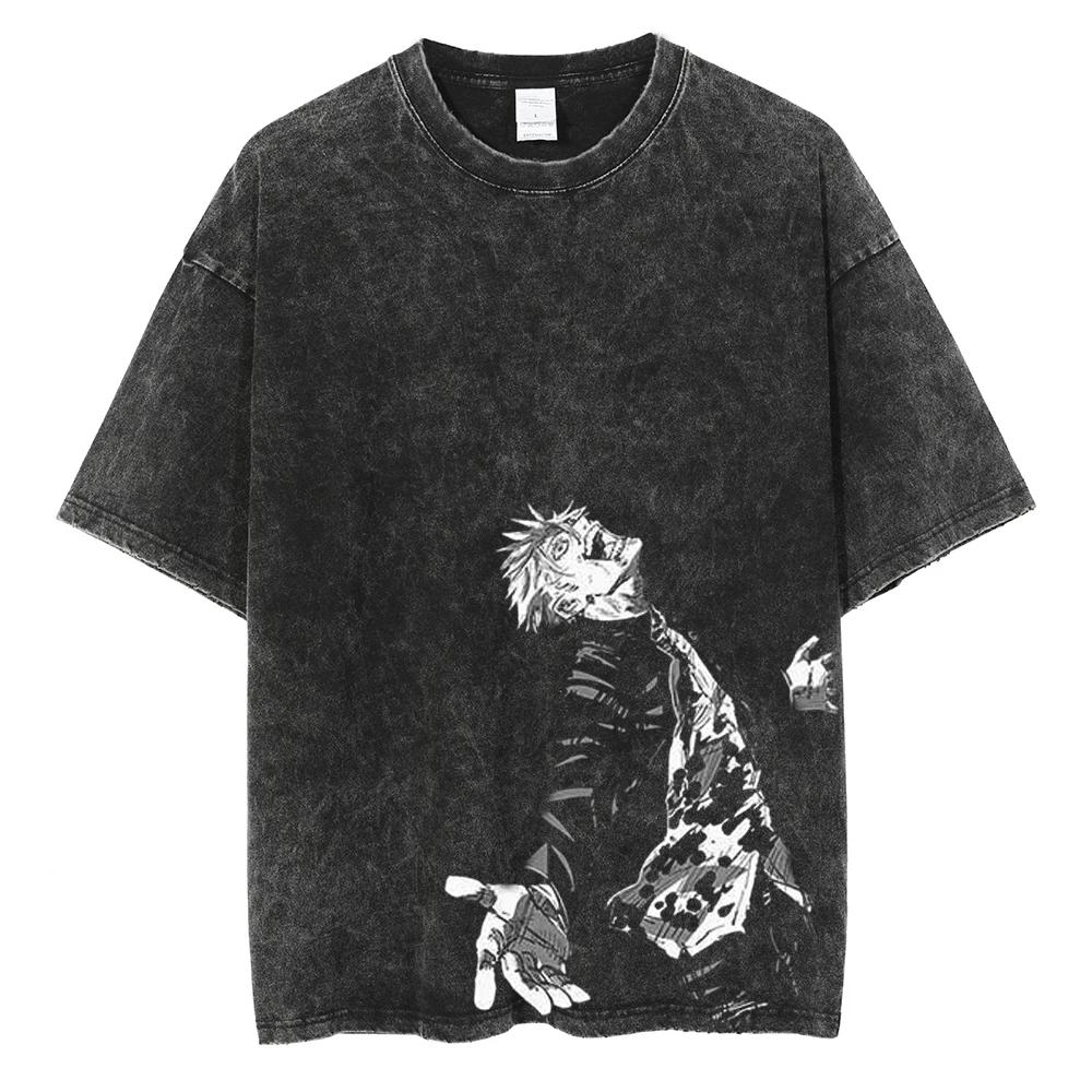Jujutsu Kaisen Anime Gojo Satoru Gewassen T-shirt Vintage Harajuku Katoen Mannen Streetwear Oversized Dames Korte Mouw