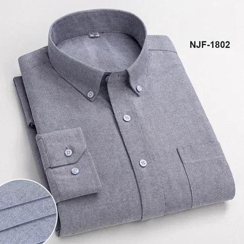 Spring and Autumn Men's Pure Cotton Long Sleeved Shirts for Middle and Youth Leisure All Cotton Oxford Plaid Plus Size Shirts
