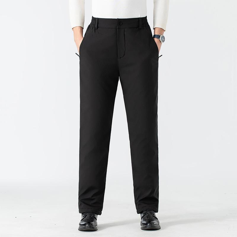 

Теплые хлопковые брюки для мужчин на зиму, ветрозащитные двойные штанины, сохраняющий тепло графен L чёрный