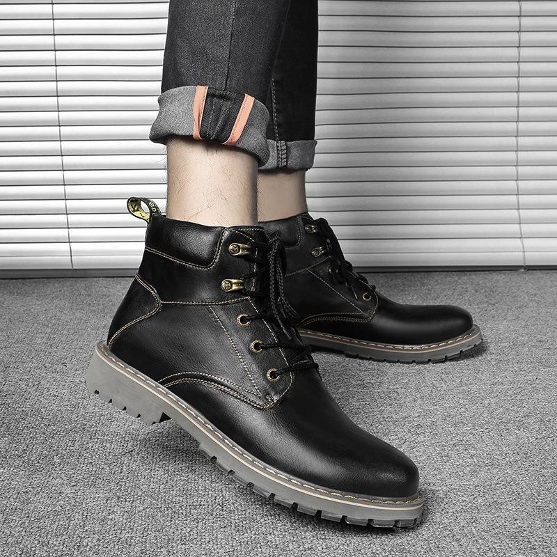 Men's Shoes Martin Boots Workwear British Style Leather Boots Short Boots Mid-high Top Shoes Korean