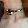 Sweet And Spicy Bud Choker Collar Female Coffee Leopard Print Autumn And Winter Plush Collarbone Chain Female Versatile Subculture Neck Chain Tide