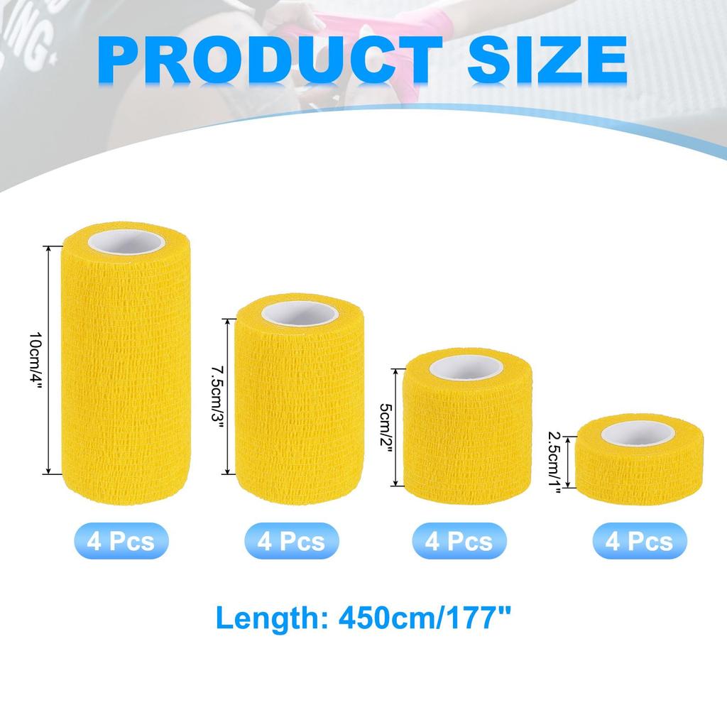 PATIKIL Bandage 16 5 Wrap for Athletic and Outdoor Yellow 1"/2"/3"/4" Self-Adhesive Wraps, count, yards, Elastic, Breathable, Self-Adhesive Tape,