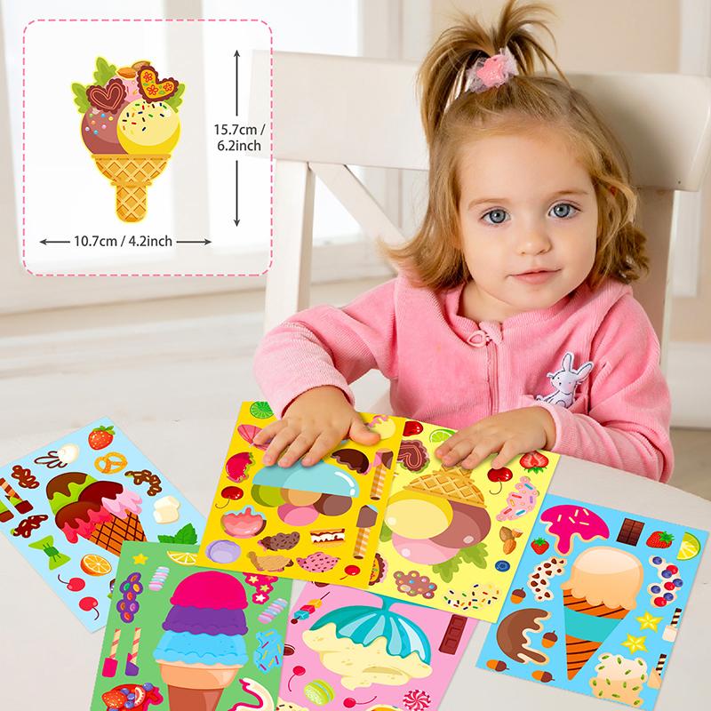 6pcs/set Make Ice Cream Sticker Decorative Sticker Handmade DIY Cartoon Sticker Puzzle Stickers Laptop Skateboard Stickers TMZ