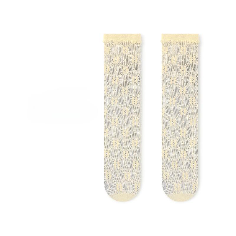 

1 Pair Summer Mesh Socks for Kids Girl Solid Color Fashion Floral Children s Calf Sock Thin Breathable Elastic School Sock бежевый