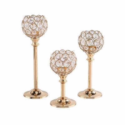 3pcs Metal Crystal Bowl Candelabras Tall Votive Candlestick Holders Crystal Candlestick Holders for Dining Table Wedding Decor
