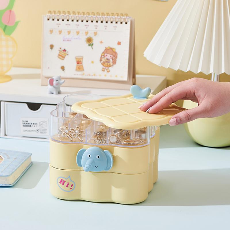 

360 Degree Rotating Makeup Table Jewelry Box Multi Compartments Clear Design Organizer Stylish Accessories Space Saving Home Use 1PC