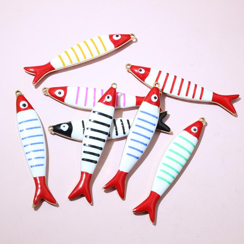 10pcs Stainless Steel Enamel Stripe Fish Charms Pendant 40x8/40x14mm DIY Jewelry Making Accessories for Necklace Earrings