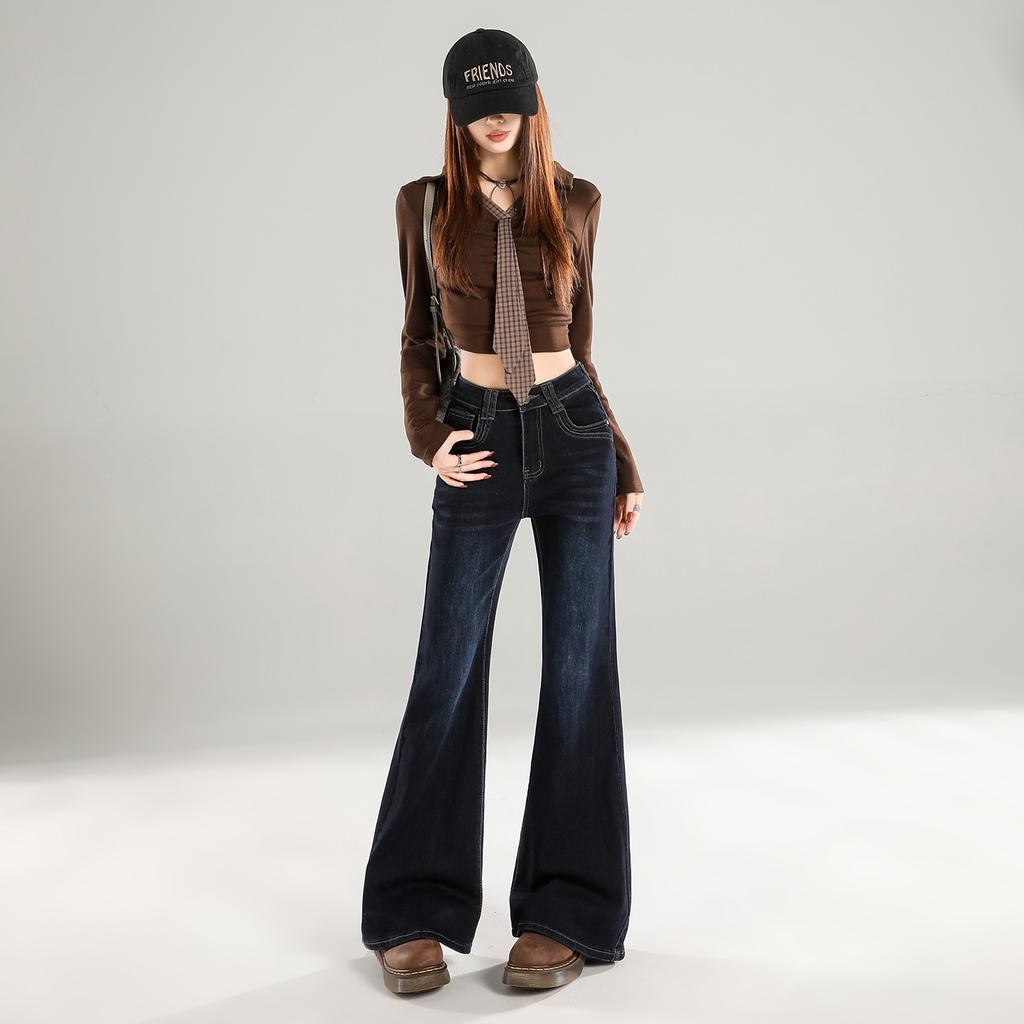 American retro micro-flared jeans women's spring new high-waisted and thin loose horseshoe pants without legs