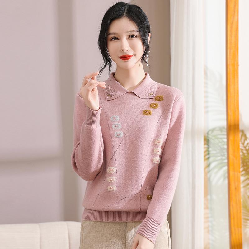Mom's Wear 2024 Red Fleece One-Piece Base Layer Top for Middle-Aged and Elderly Women – Plus Size Thick Winter Sweater
