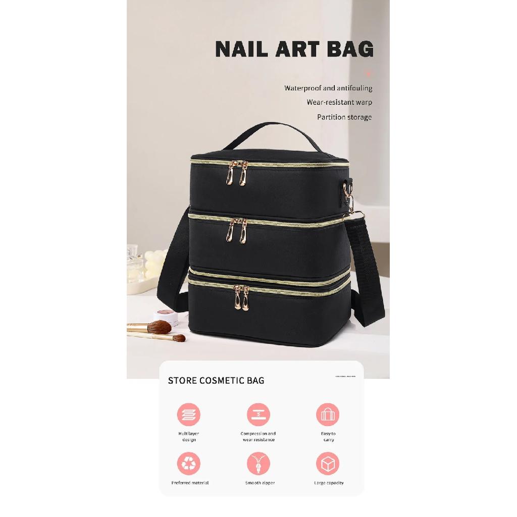 3 Layer Nail Polish Storage Bag Cosmetic Bag Portable Handbag for Women Travel Essential Oil Bag Nail Care Tool Storage Box