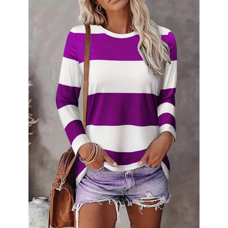 

Women s 3D Stripe Printed T-shirt Fashion Long Sleeve Round Neck Regular Tops Holiday Weekend Spring and Autumn 6XL